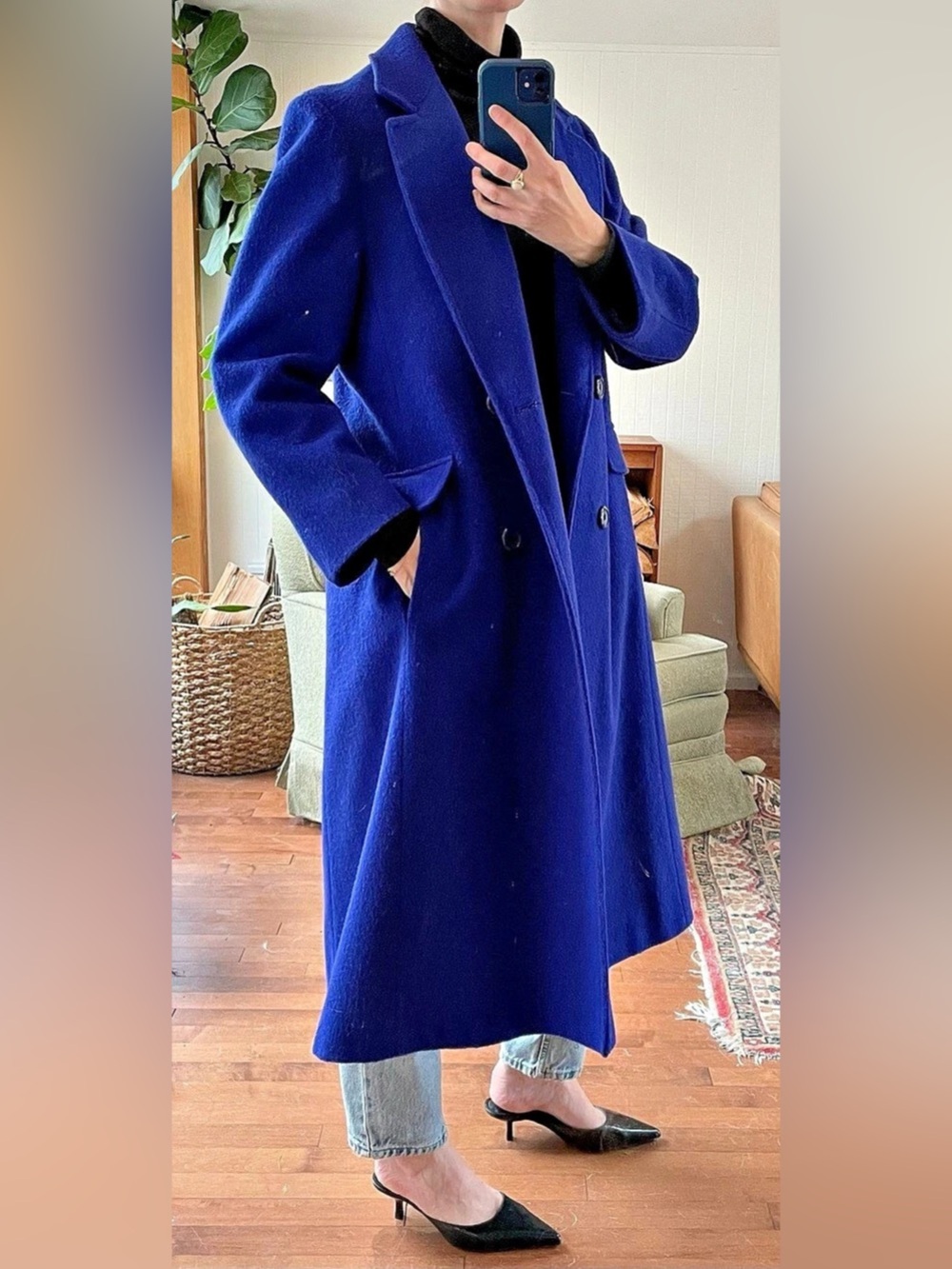 Vtg Mallerette Cobalt Blue Wool Statement Coat - Picture 7 of 17